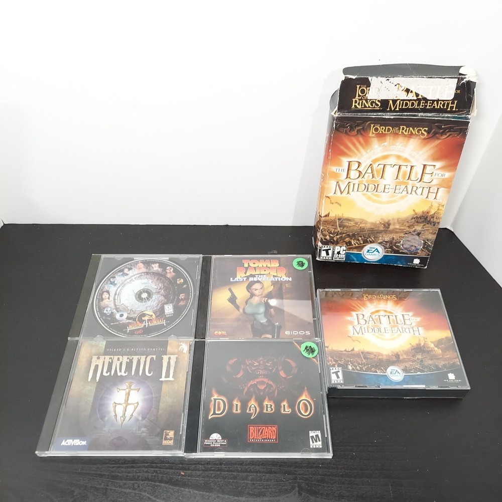 Vintage PC CD-ROM Game‎ Lot Mortal Kombat 4 Diablo Heretic II Tomb Raider LOTR